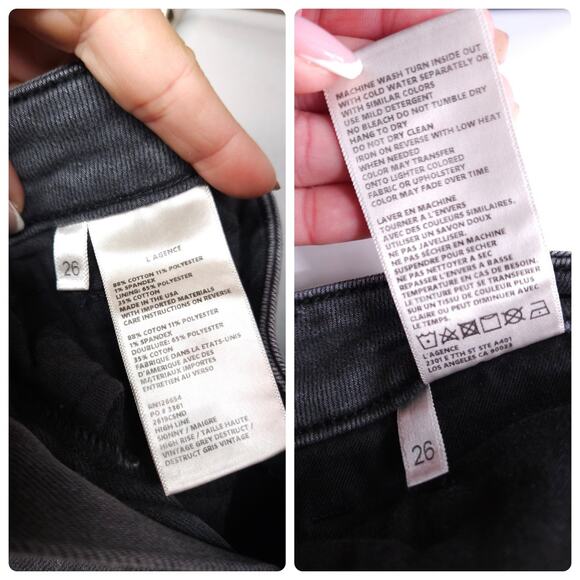 L' Agence Grey Distressed 26 High Rise Skinny Jeans Raw Hem Stretch Woman Denim - Picture 8 of 8